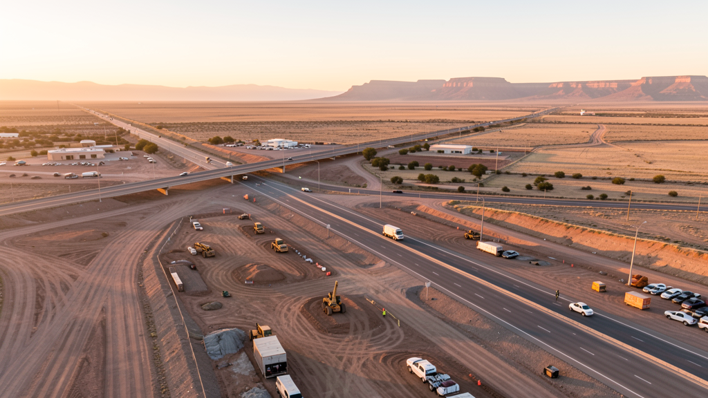Drone survey in progress at a construction site in Amarillo, TX with local terrain visible