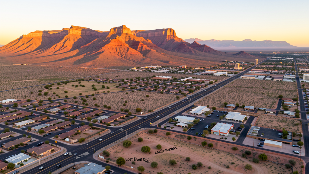 Aerial view of Apache Junction, AZ showing the local landscape and terrain relevant to drone survey operations