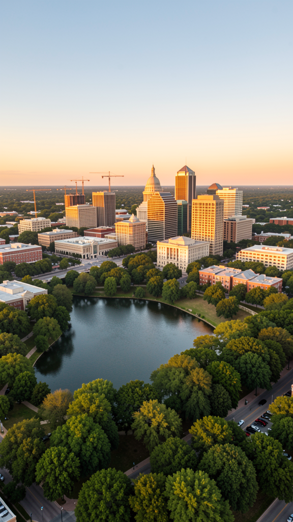 Aerial view of Austin, TX showing the local landscape and terrain relevant to drone survey operations