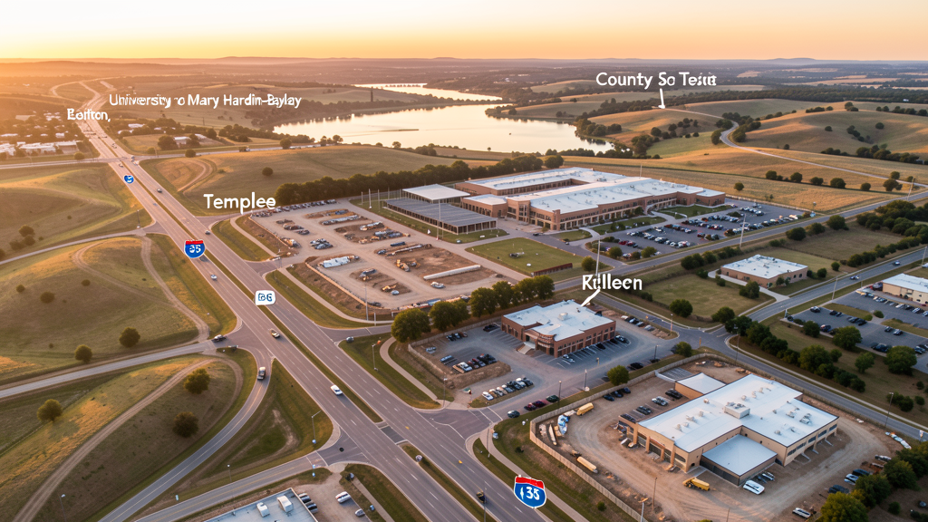 Aerial view of Belton, TX showing the local landscape and terrain relevant to drone survey operations