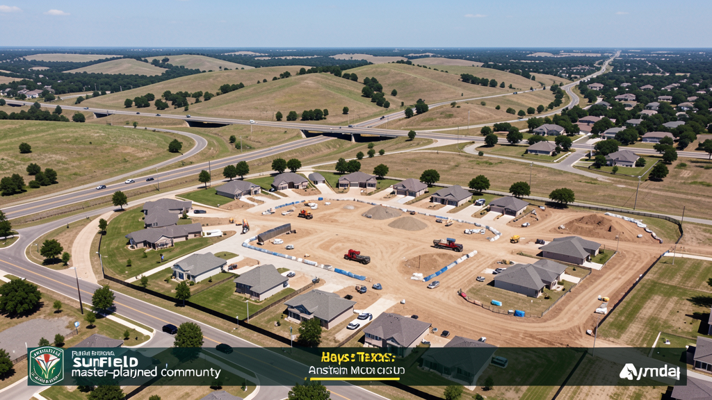 Drone survey in progress at a construction site in Buda, TX with local terrain visible