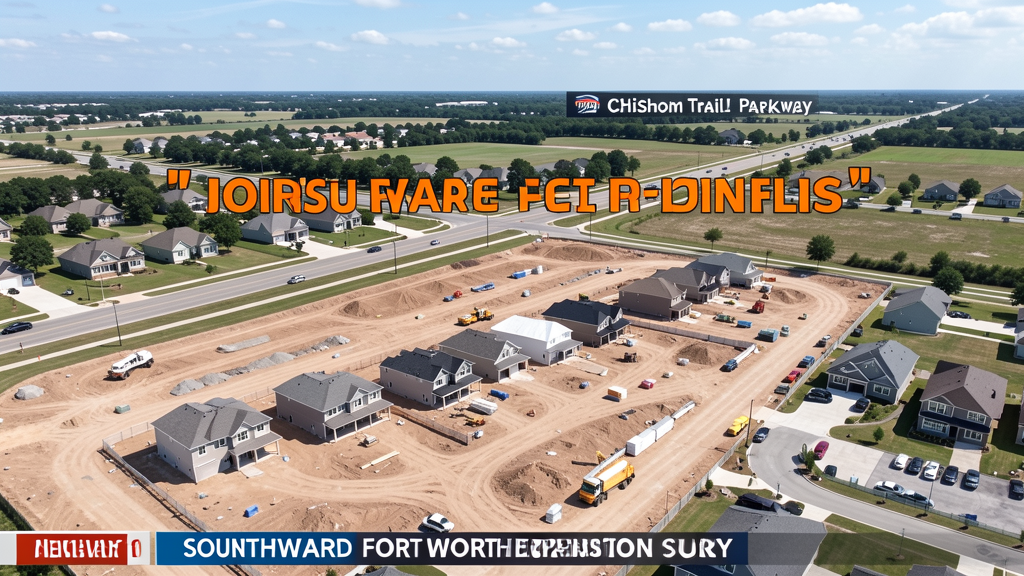Drone survey in progress at a construction site in Burleson, TX with local terrain visible