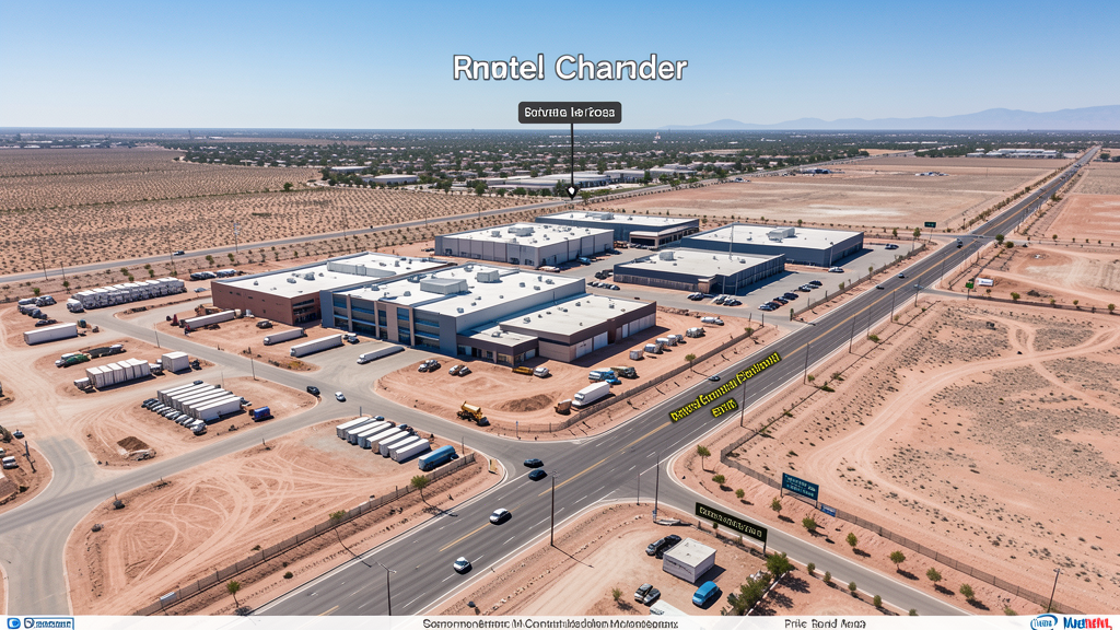 Drone survey in progress at a construction site in Chandler, AZ with local terrain visible