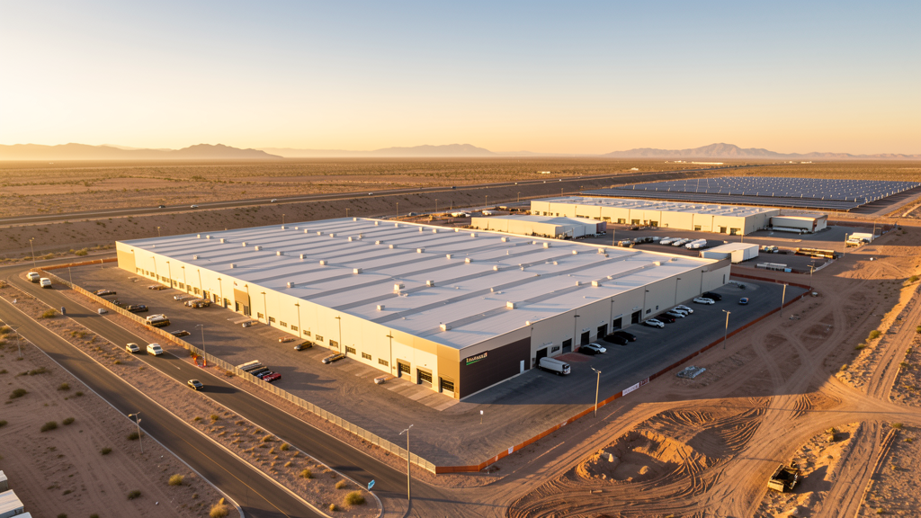 Drone survey in progress at a construction site in Eloy, AZ with local terrain visible