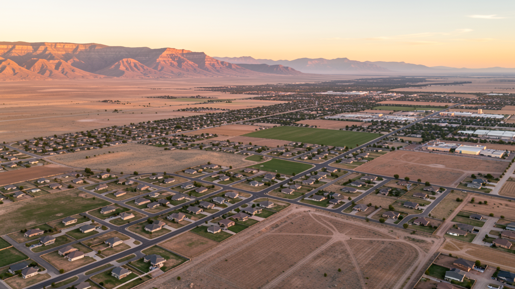 Aerial view of Enoch, UT showing the local landscape and terrain relevant to drone survey operations