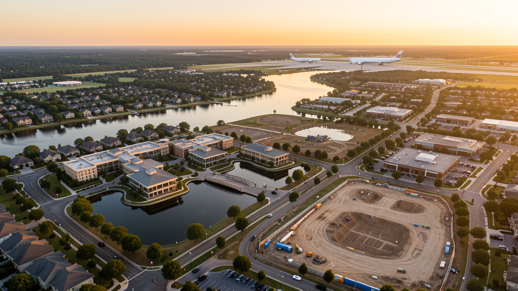 Aerial view of Flower Mound, TX showing the local landscape and terrain relevant to drone survey operations