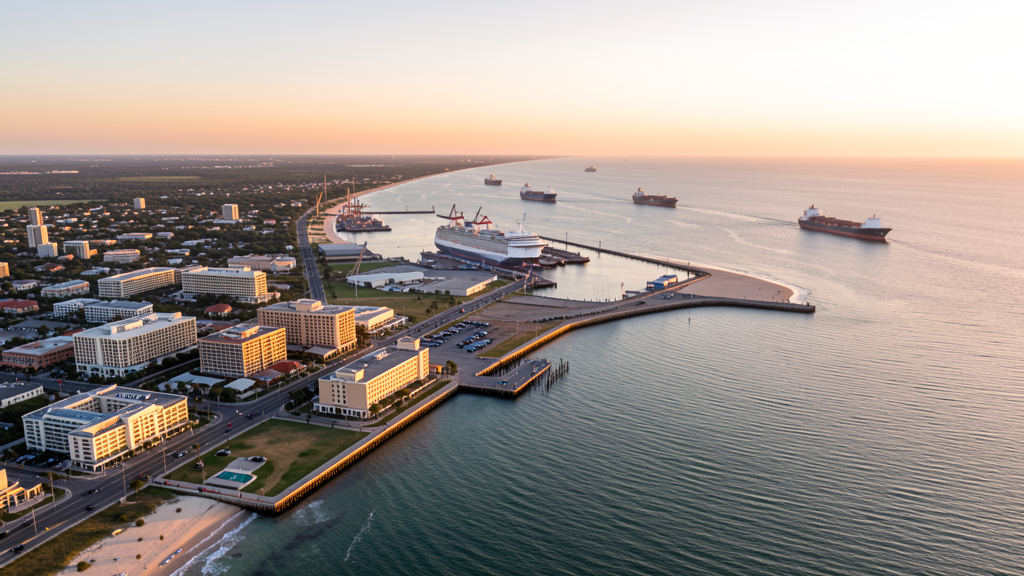 Aerial view of Galveston, TX showing the local landscape and terrain relevant to drone survey operations