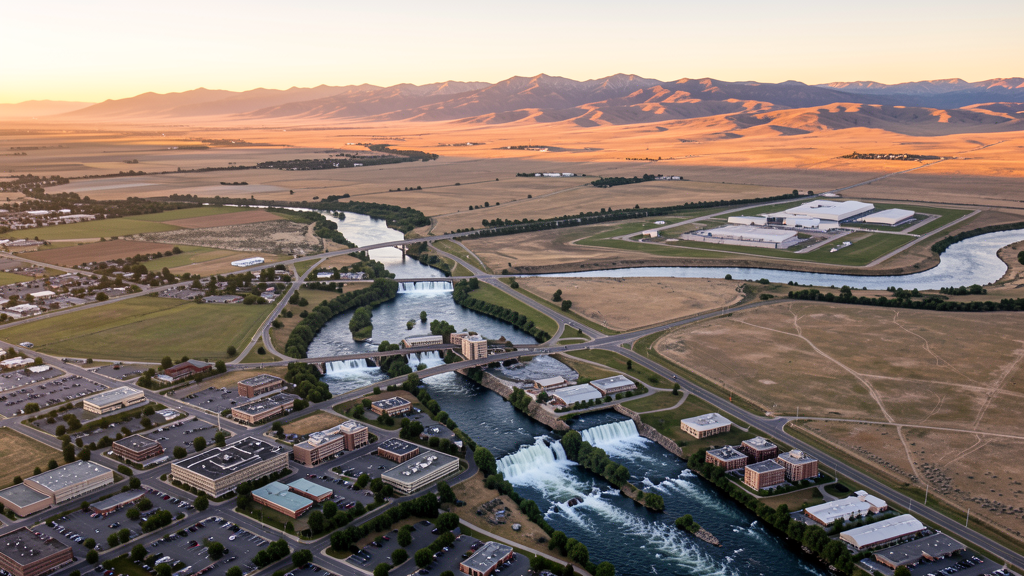 Aerial view of Idaho Falls, ID showing the local landscape and terrain relevant to drone survey operations