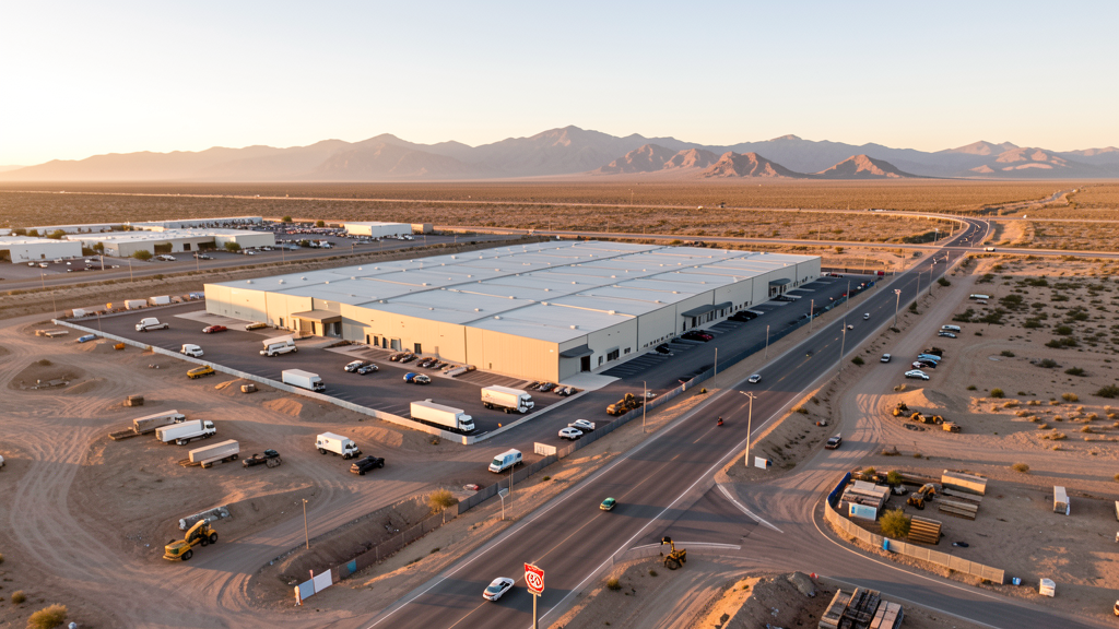 Drone survey in progress at a construction site in Kingman, AZ with local terrain visible