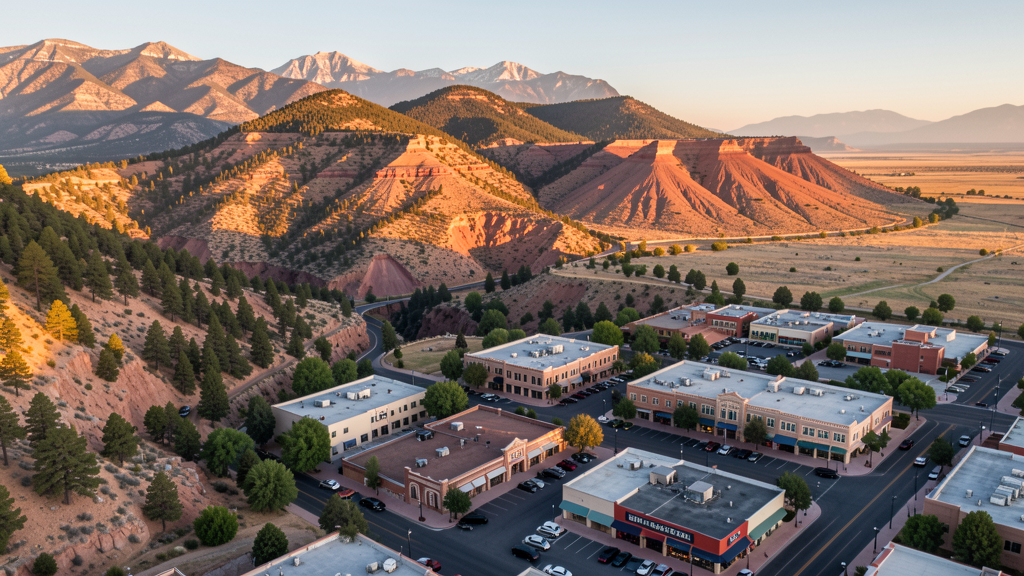 Aerial view of Las Vegas, NM showing the local landscape and terrain relevant to drone survey operations