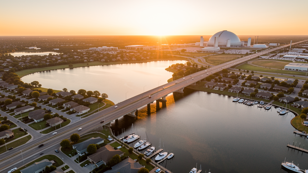 Aerial view of League City, TX showing the local landscape and terrain relevant to drone survey operations
