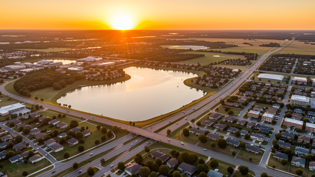 Aerial view of Lewisville, TX showing the local landscape and terrain relevant to drone survey operations