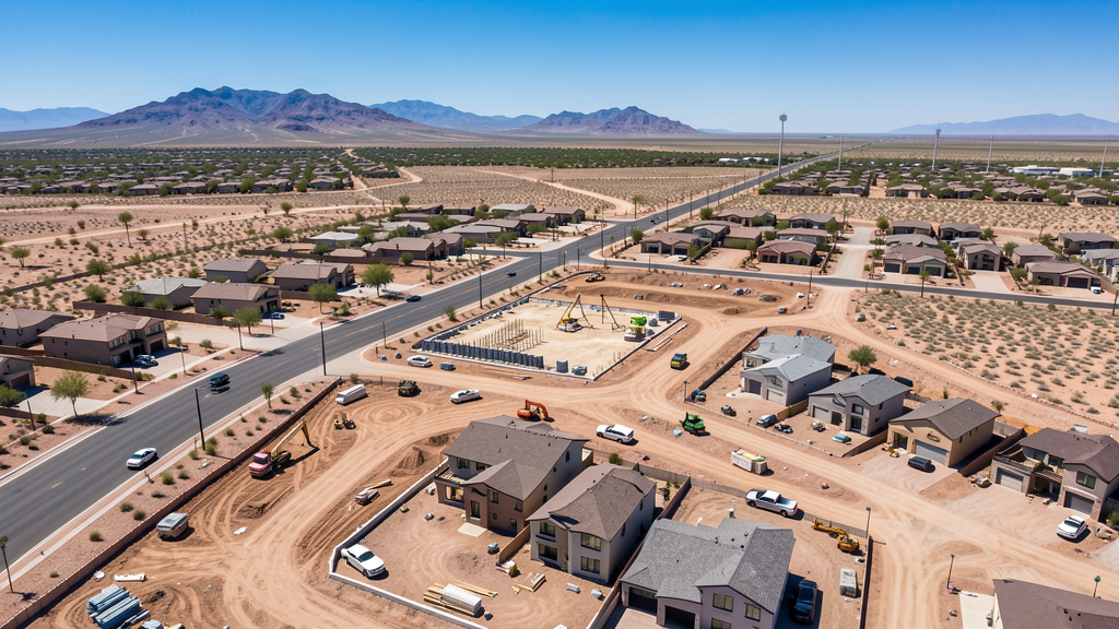 Drone survey in progress at a construction site in Maricopa, AZ with local terrain visible