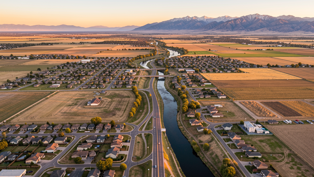Aerial view of Middleton, ID showing the local landscape and terrain relevant to drone survey operations