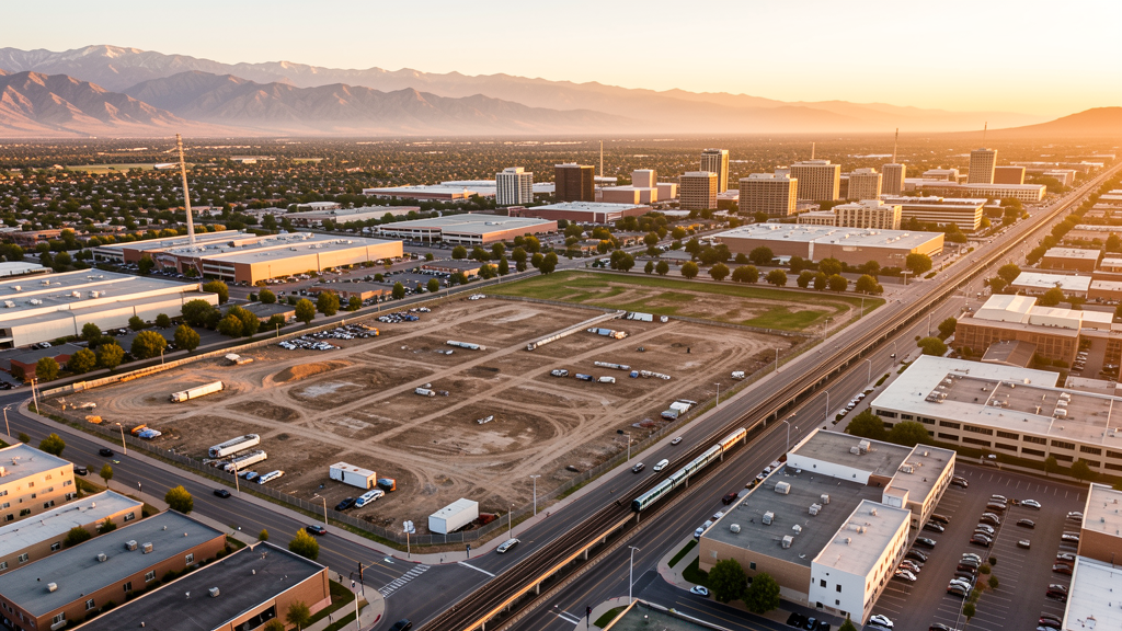 Aerial view of Midvale, UT showing the local landscape and terrain relevant to drone survey operations