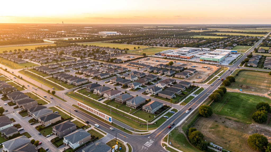 Aerial view of Missouri City, TX showing the local landscape and terrain relevant to drone survey operations