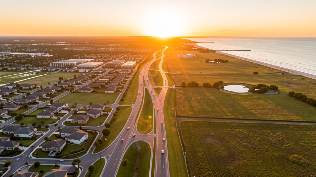 Aerial view of Pearland, TX showing the local landscape and terrain relevant to drone survey operations