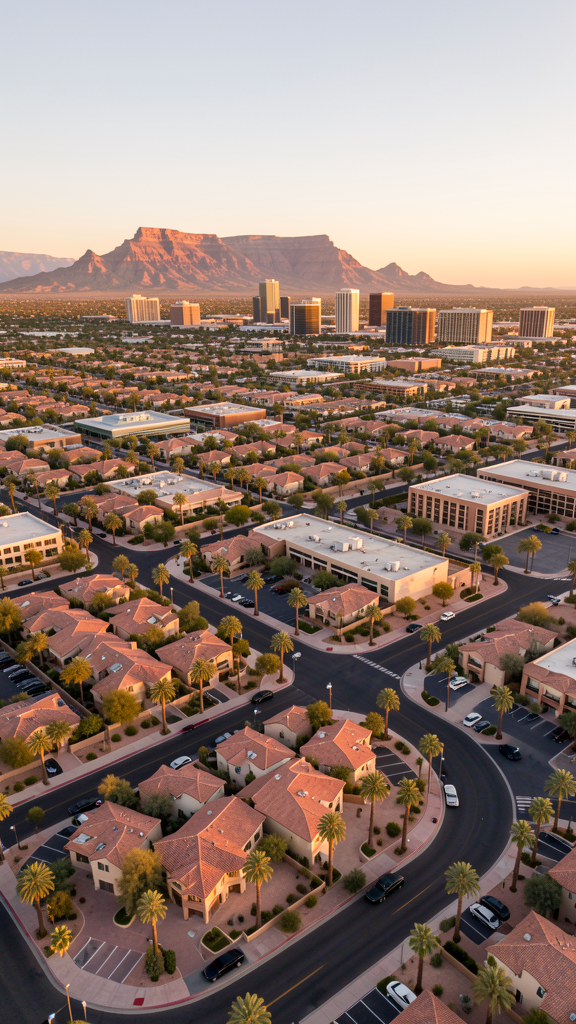 Aerial view of Phoenix, AZ showing the local landscape and terrain relevant to drone survey operations