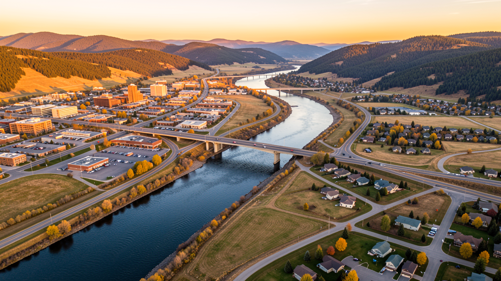 Aerial view of Post Falls, ID showing the local landscape and terrain relevant to drone survey operations
