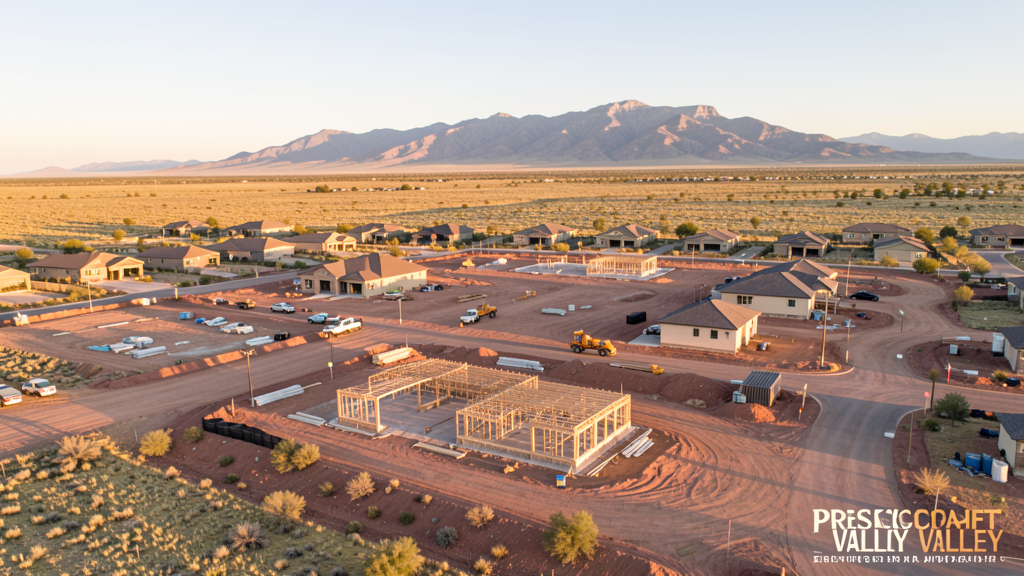 Drone survey in progress at a construction site in Prescott Valley, AZ with local terrain visible