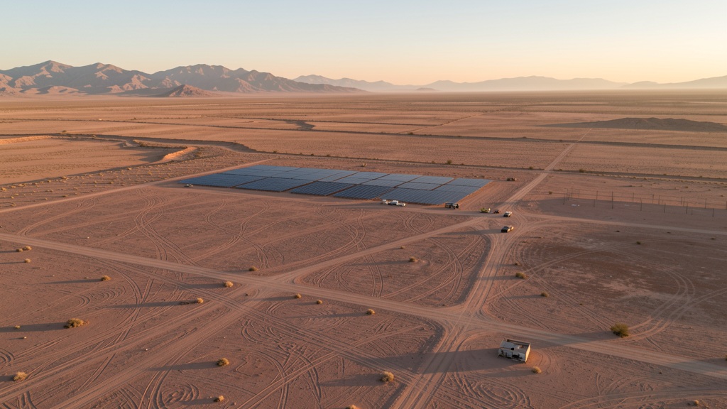 Drone survey in progress at a construction site in Quartzsite, AZ with local terrain visible