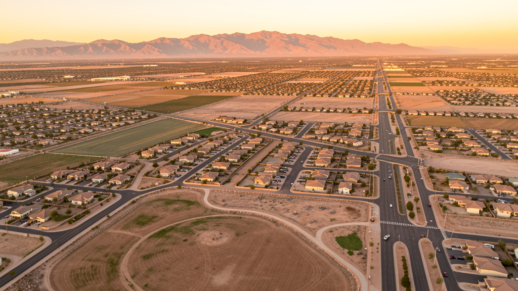 Aerial view of Queen Creek, AZ showing the local landscape and terrain relevant to drone survey operations