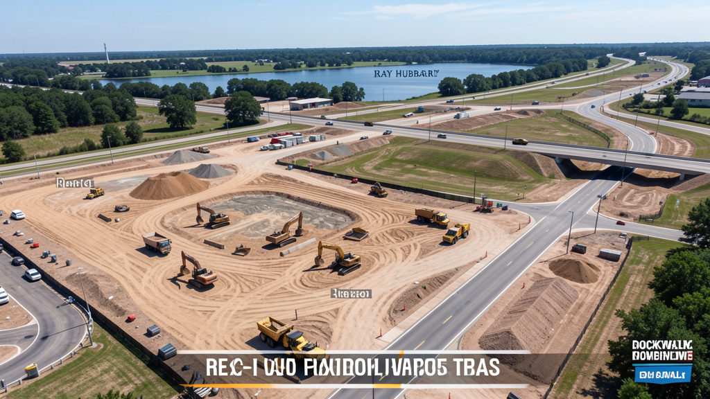 Drone survey in progress at a construction site in Rockwall, TX with local terrain visible
