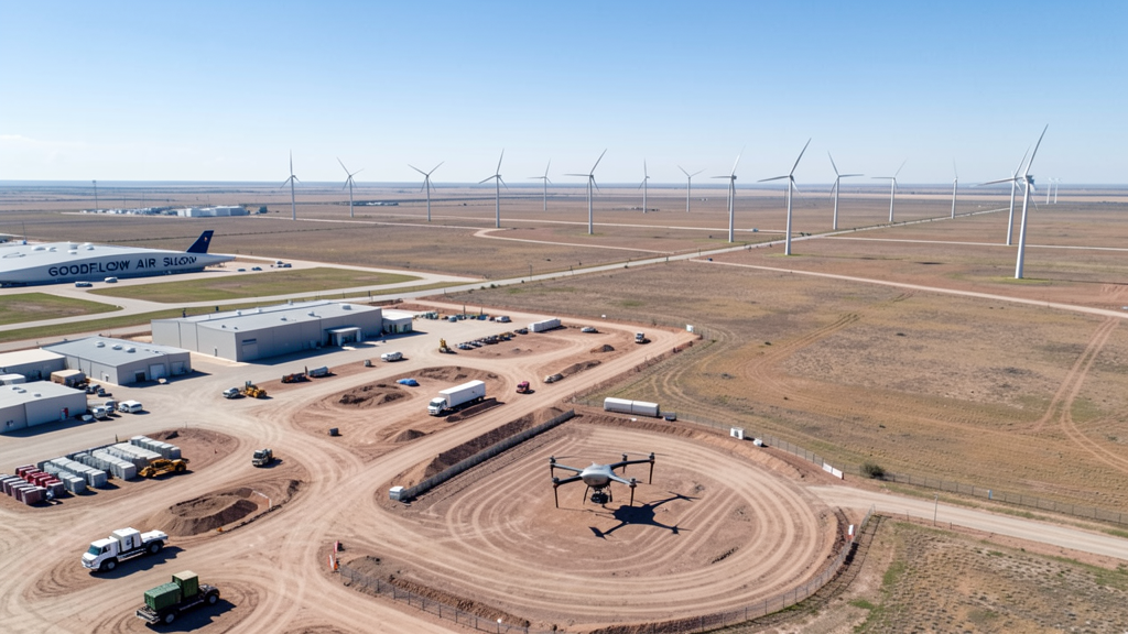 Drone survey in progress at a construction site in San Angelo, TX with local terrain visible