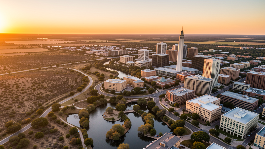 Aerial view of San Antonio, TX showing the local landscape and terrain relevant to drone survey operations