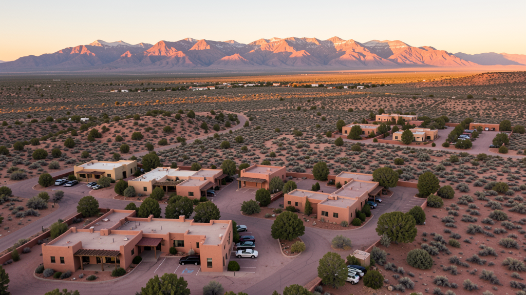 Aerial view of Santa Fe, NM showing the local landscape and terrain relevant to drone survey operations
