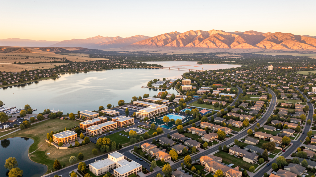 Aerial view of Saratoga Springs, UT showing the local landscape and terrain relevant to drone survey operations