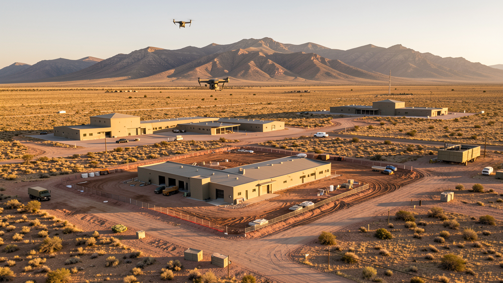 Drone survey in progress at a construction site in Sierra Vista, AZ with local terrain visible