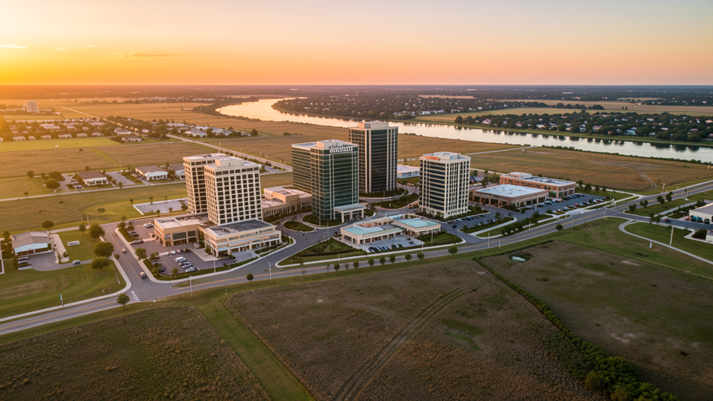 Aerial view of Sugar Land, TX showing the local landscape and terrain relevant to drone survey operations