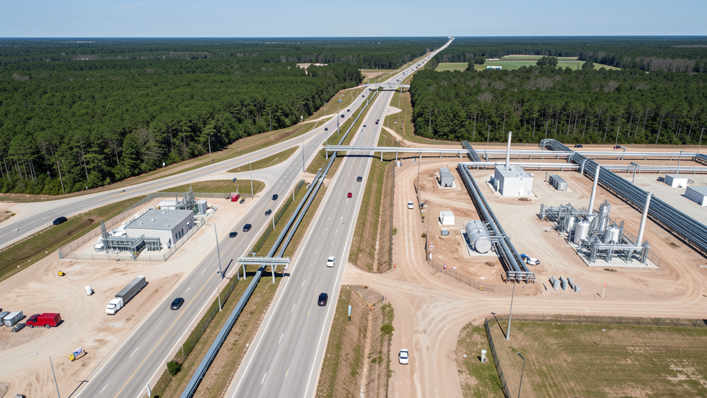 Drone survey in progress at a construction site in Tomball, TX with local terrain visible