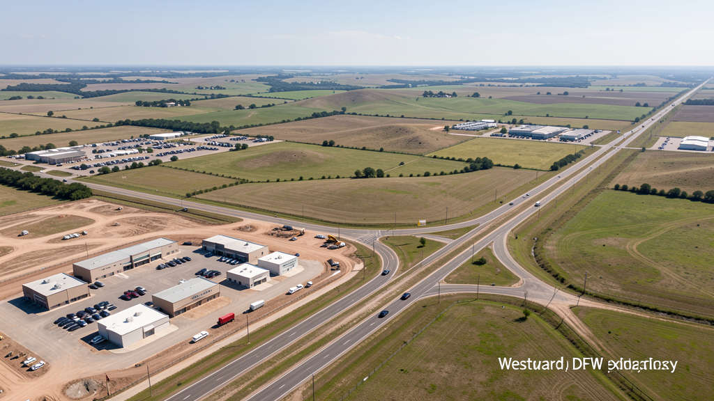 Drone survey in progress at a construction site in Weatherford, TX with local terrain visible