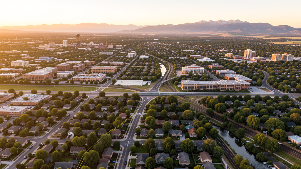 Aerial view of Wheat Ridge, CO showing the local landscape and terrain relevant to drone survey operations